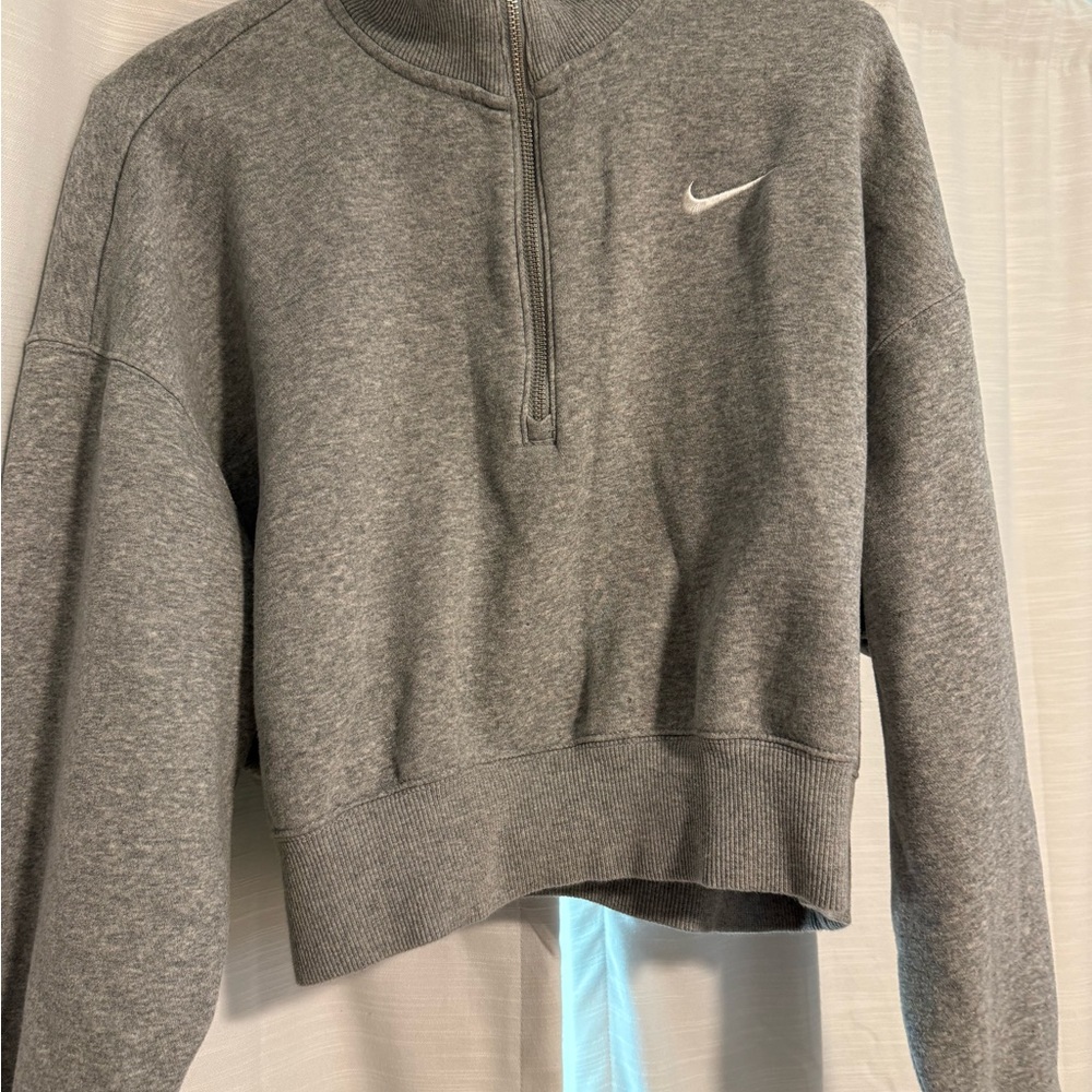 Nike Cropped Heather Gray Half-Zip Pullover